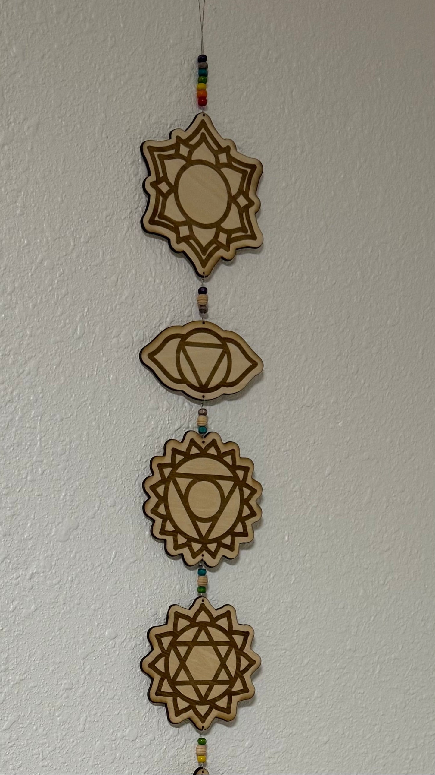 7 Chakra Wall Hanging Natural Wood Color Background